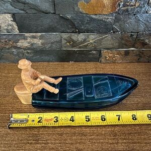 Avon Cologne Vintage Blue Glass Boat with Fisherman Figurine